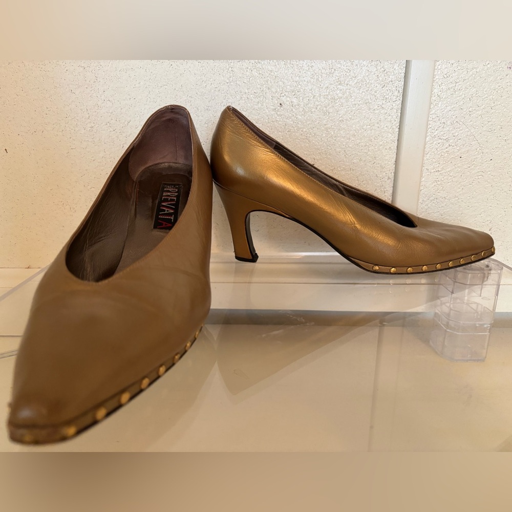 Vintage Bronze Color 3” Heels; Metal Studded detail; Women’s Size 8.5.
